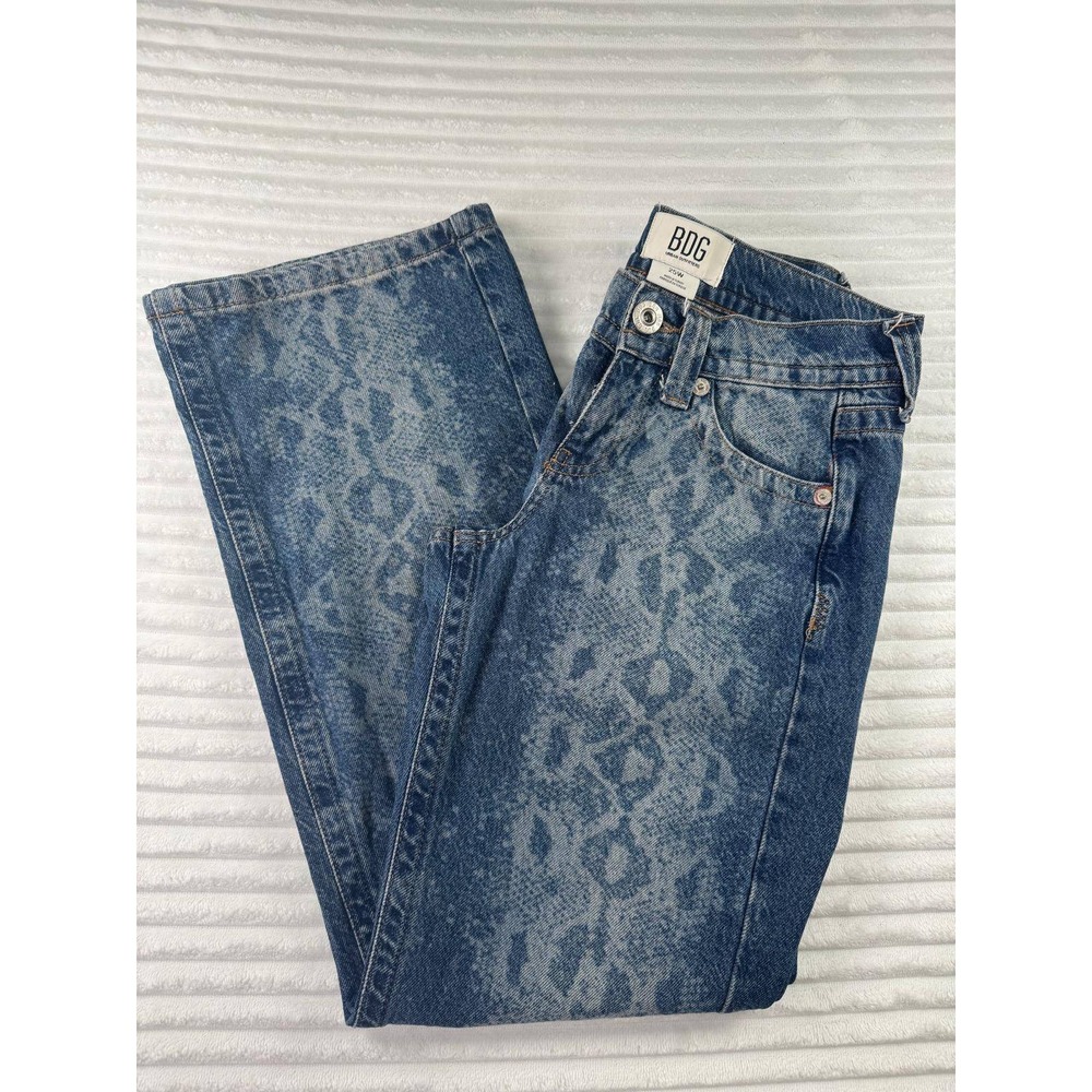 BDG Urban Outfitters Womens Snake Print Straight Leg Jeans Blue Acid Wash Denim - Picture 1 of 14